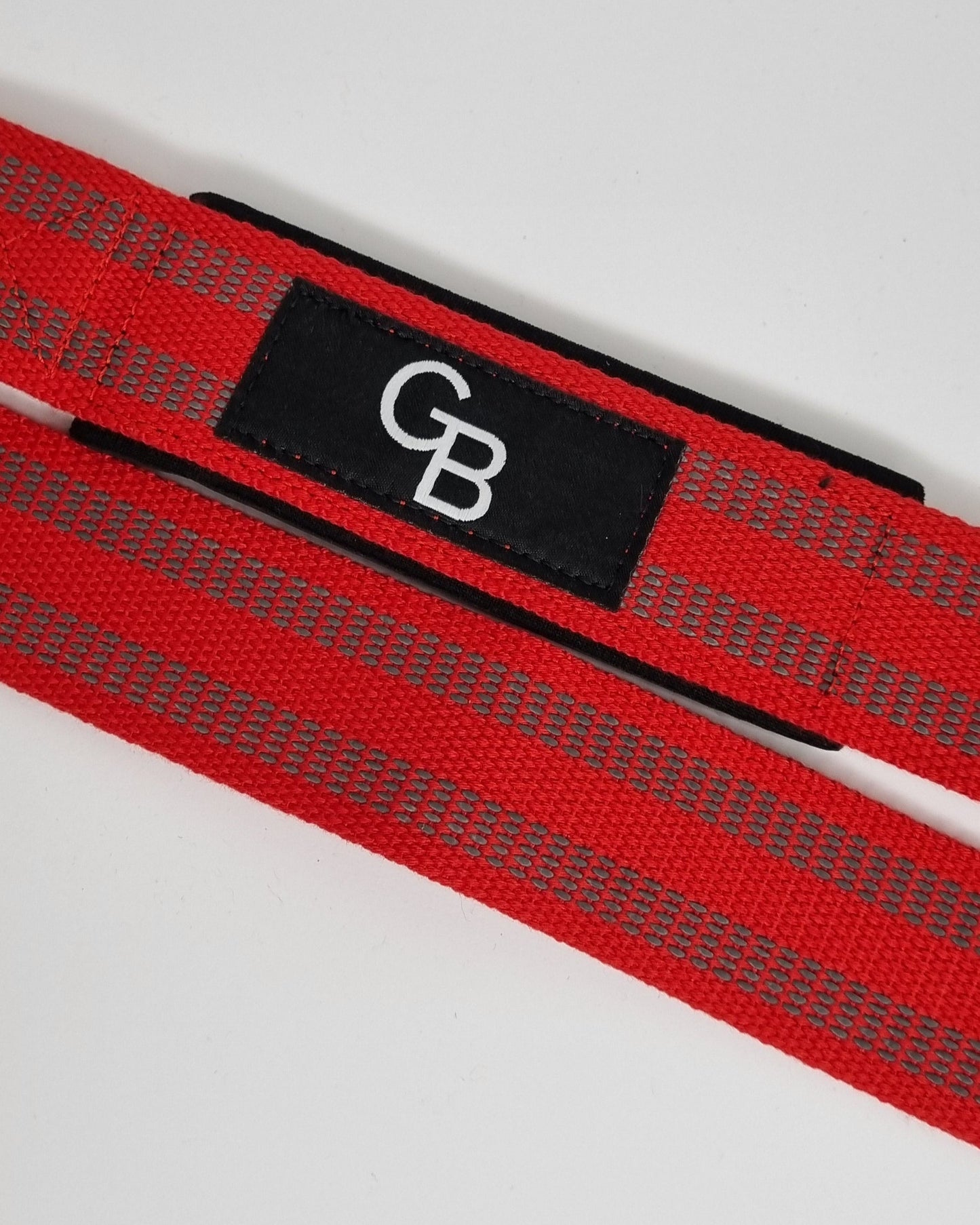 Weightlifting straps, grip fatigue, pulling movements. (close-up)